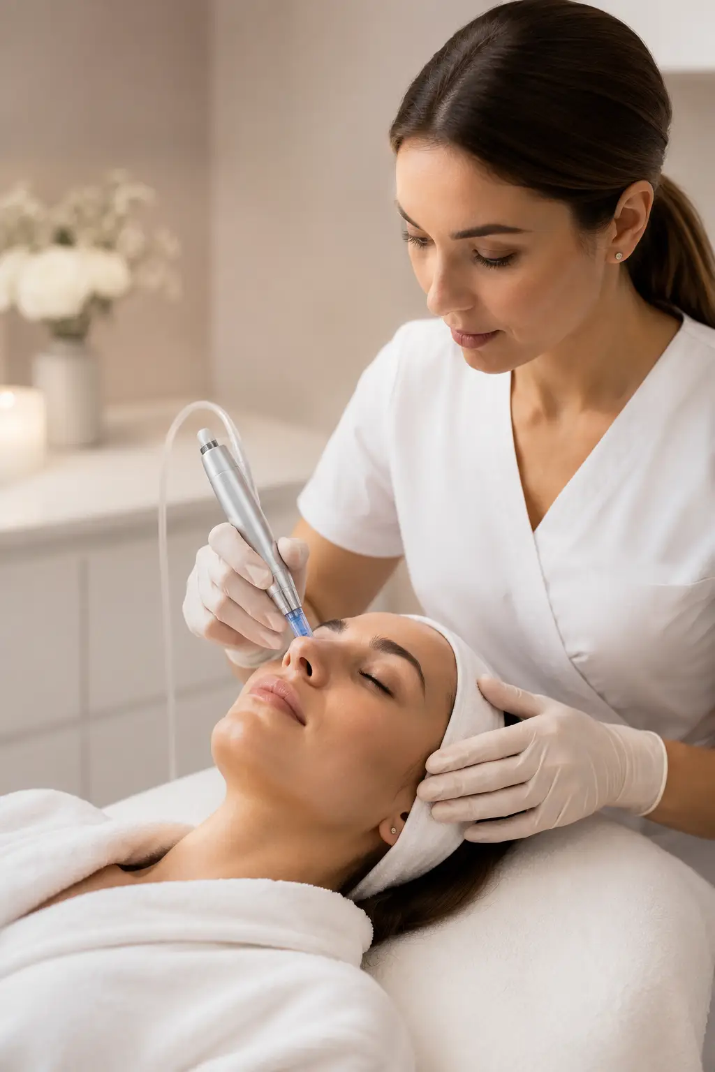 Nano infusion microchanneling treatment in a professional skincare setting