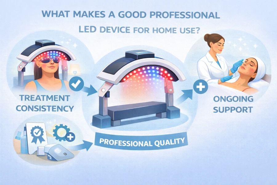 Good professional LED device for home use showing treatment consistency, quality design, and ongoing skincare support between facial appointments