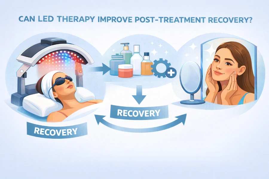 LED therapy improving post-treatment recovery by supporting calmer-looking skin and professional skincare healing protocols