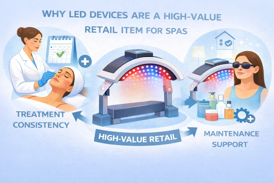 Why LED devices are a high-value retail item for spas showing treatment consistency, maintenance support, and client home use between appointments