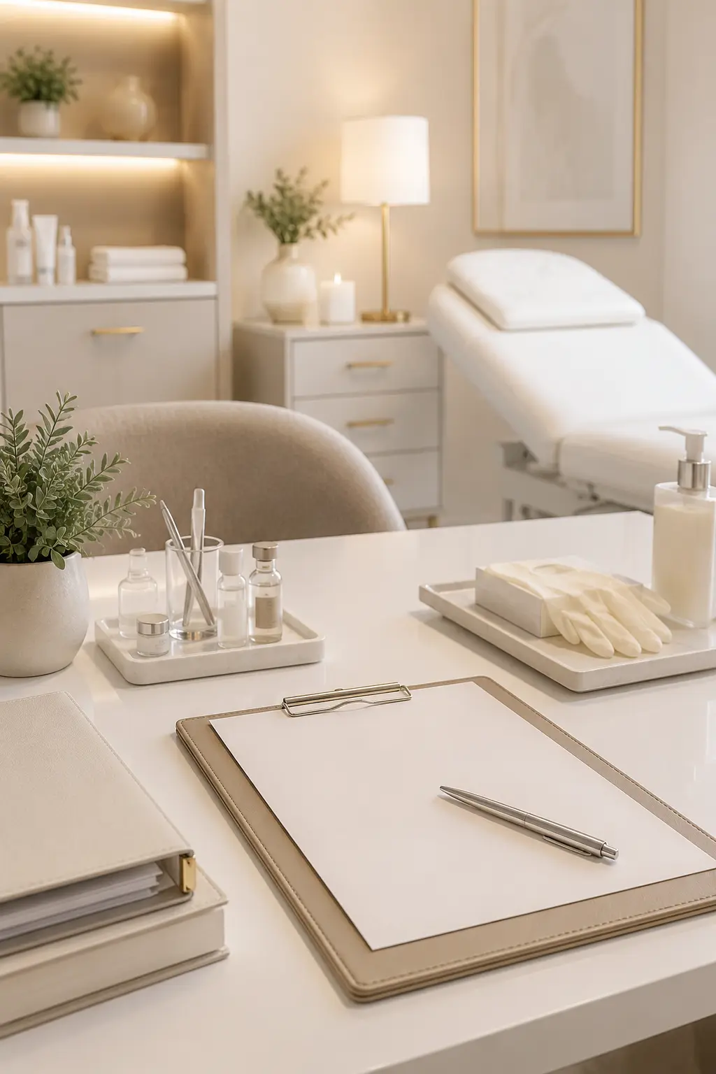 Professional microneedling device and sterile equipment setup in a clean esthetic treatment room