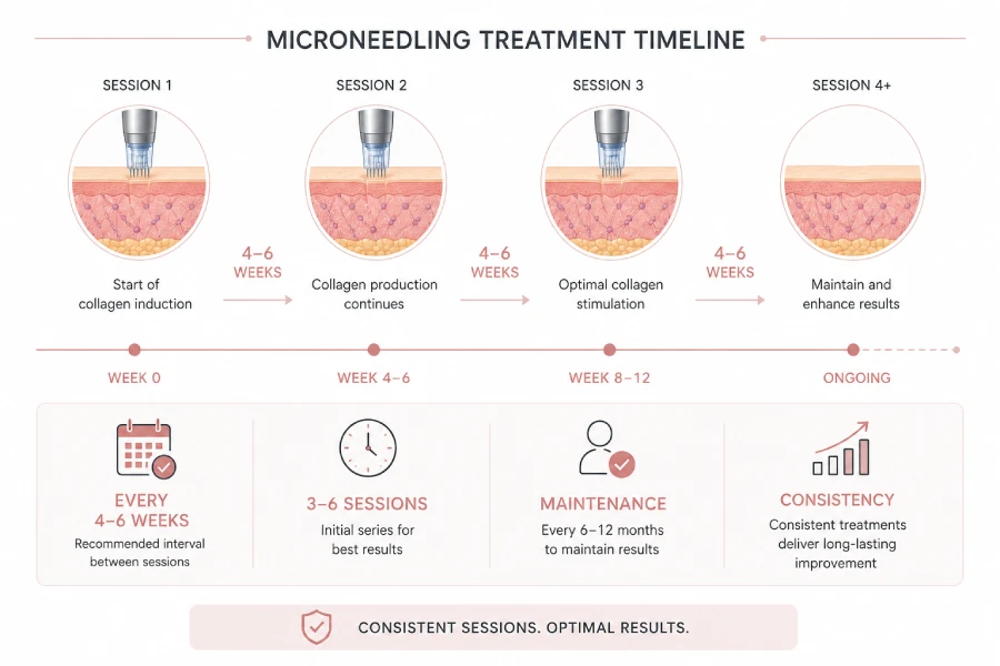 Esthetician reviewing a multi-session microneedling treatment plan with a client during a professional facial consultation