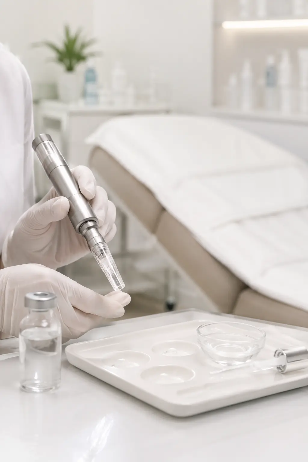 Professional nano infusion device and esthetician technique setup in a clean treatment room