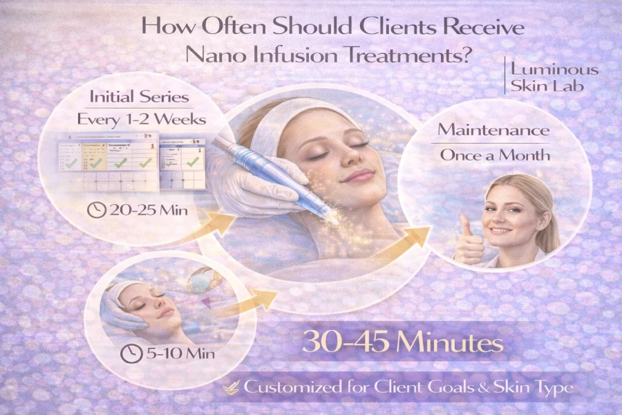 Nano infusion treatment frequency planning in professional skincare for maintenance treatments and skin goal support