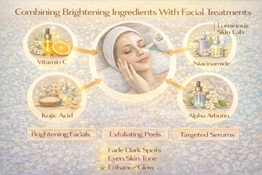 Esthetician applying a brightening serum during a professional facial treatment in a clinical spa setting