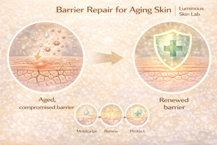 Barrier repair for aging skin with hydration support, elasticity-focused care, and mature skin recovery