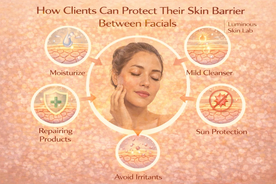 Clients protecting the skin barrier between facials with hydration routines, sun protection, and barrier-conscious product selection