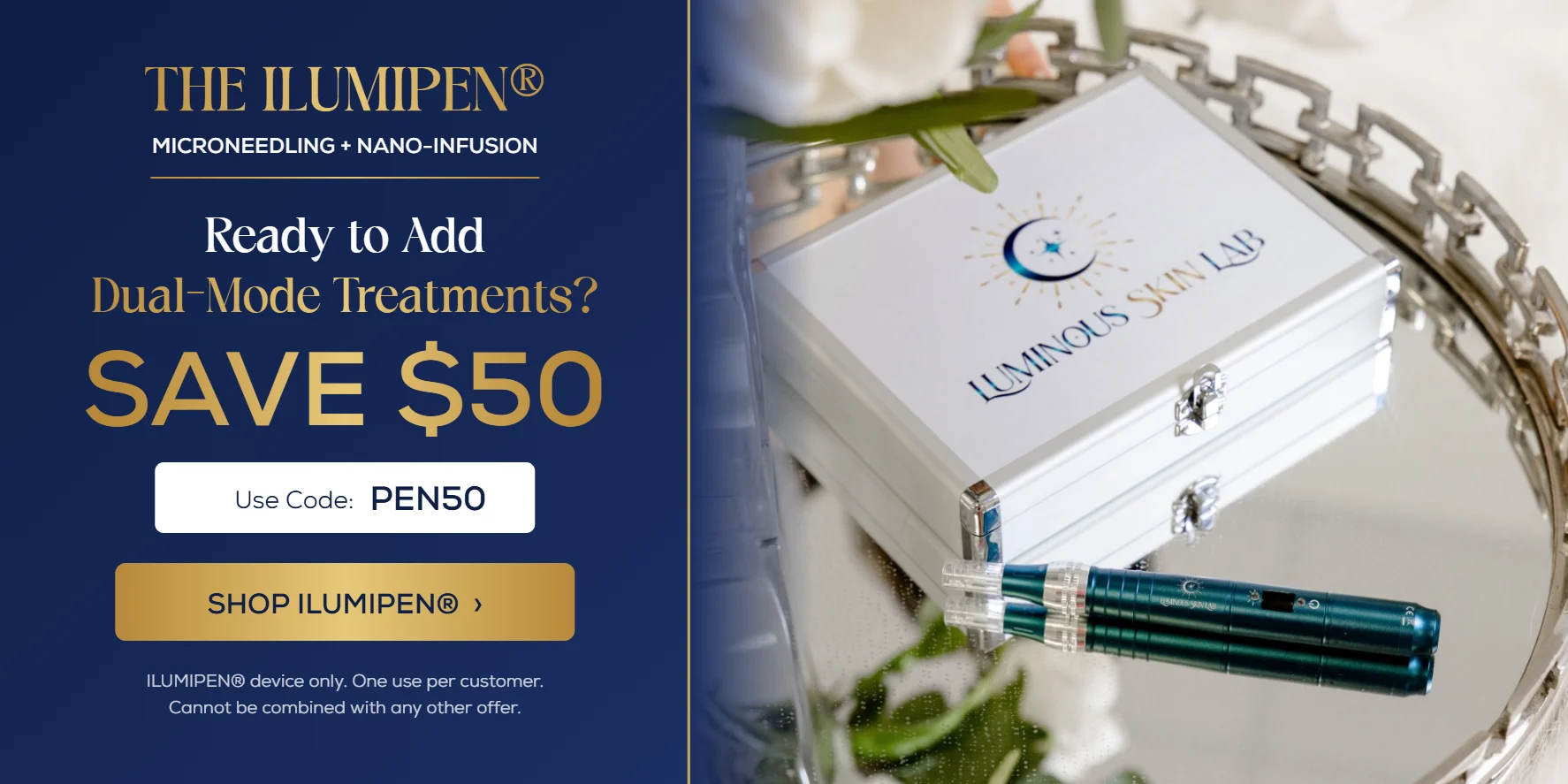 ILUMIPEN microneedling and nano-infusion device: save $50 with code PEN50